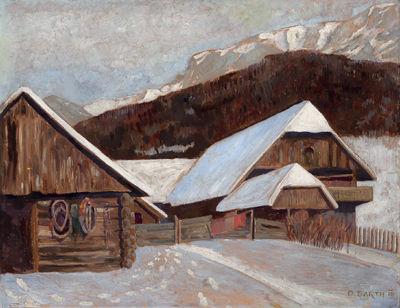 Otto Barth Farmhouse in winter France oil painting art